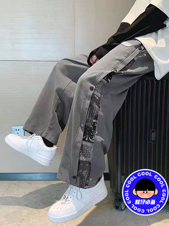 腰果花裤子高街潮牌ins运动裤男宽松直筒工...