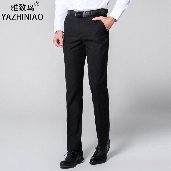 西裤男商务正装修身裤秋冬厚款直筒宽松西装裤...