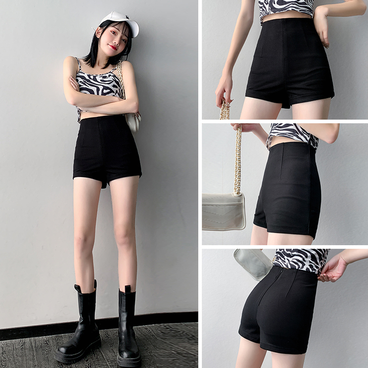 黑色高腰短裤女夏季外穿薄款