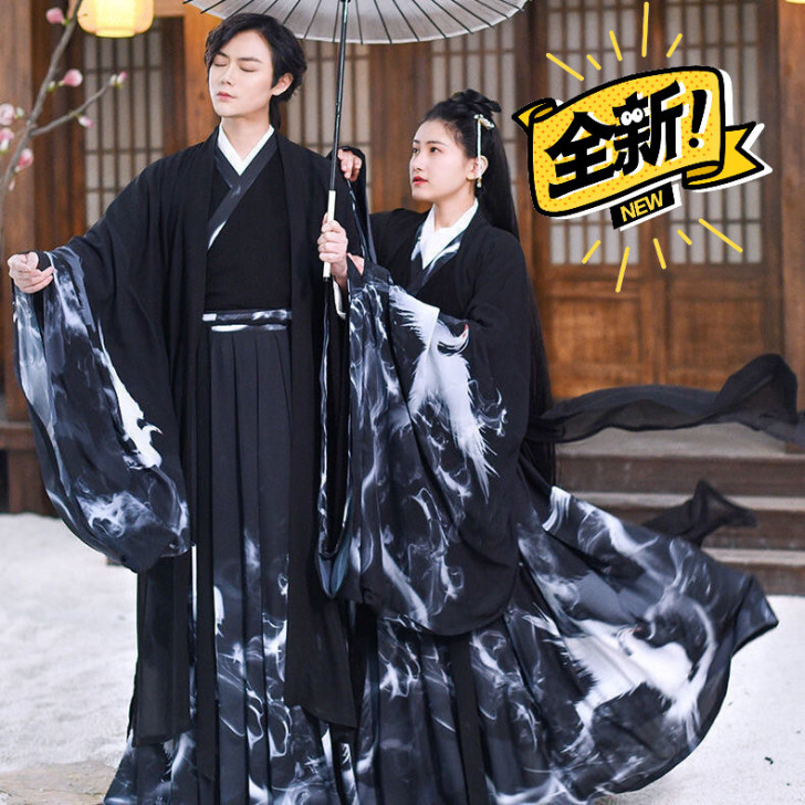 加大加胖情侣汉服男女同款魏晋风交领齐腰襦裙...