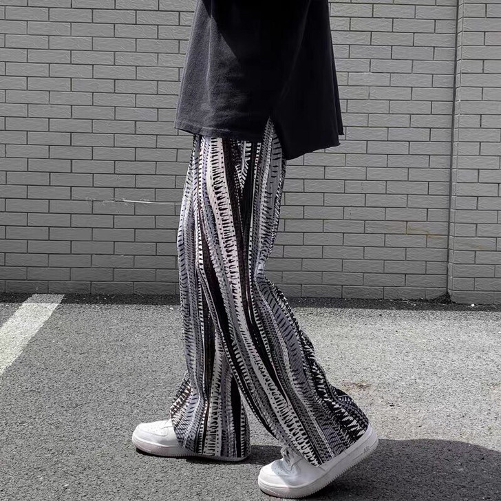 个性扎染拖地冰丝裤子男韩版潮流ins高街直...