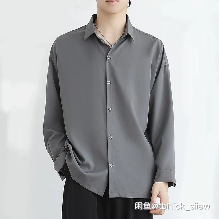 衬衫男士痞帅气白黑潮流冰丝港风垂感长袖外套...