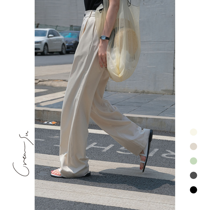 Creamsu叙 自制拖地西装裤女夏季薄款...