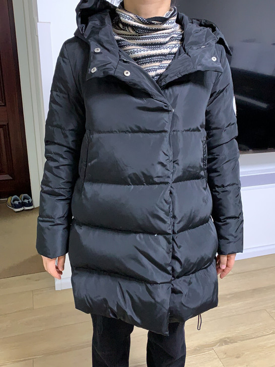 女式中长款鸭绒羽绒服,黑色,A字型,适合1...