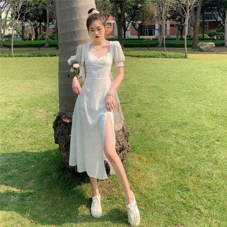 夏季法式2021超仙女森系初恋中长裙子气质...