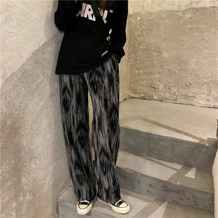扎染裤子女高腰显瘦百搭休闲裤直筒宽松阔腿裤...