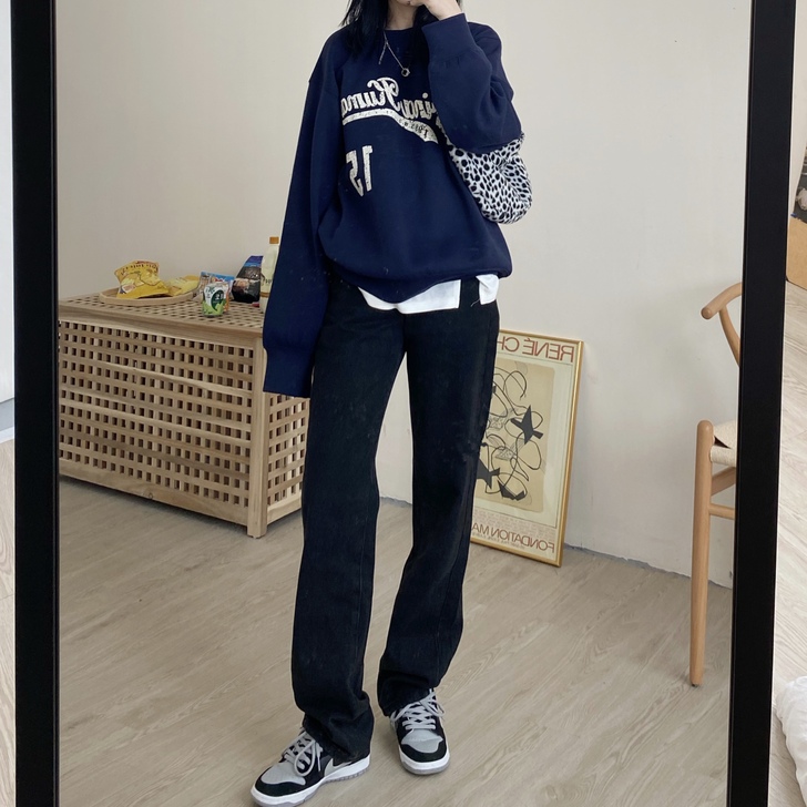 BLACKY2021春季新品黑灰直筒牛仔裤...