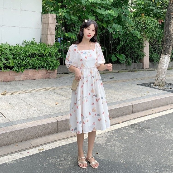 2021新款春夏裙子森系闺蜜中长款收腰显瘦...