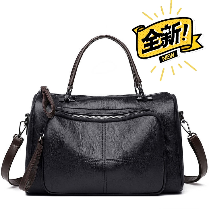 新款软皮单肩包大容量女包包手提包撞色百搭斜...