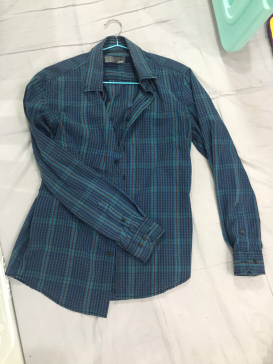 男士款长袖衬衫黑色竖条纹和深蓝色格子 棉化...