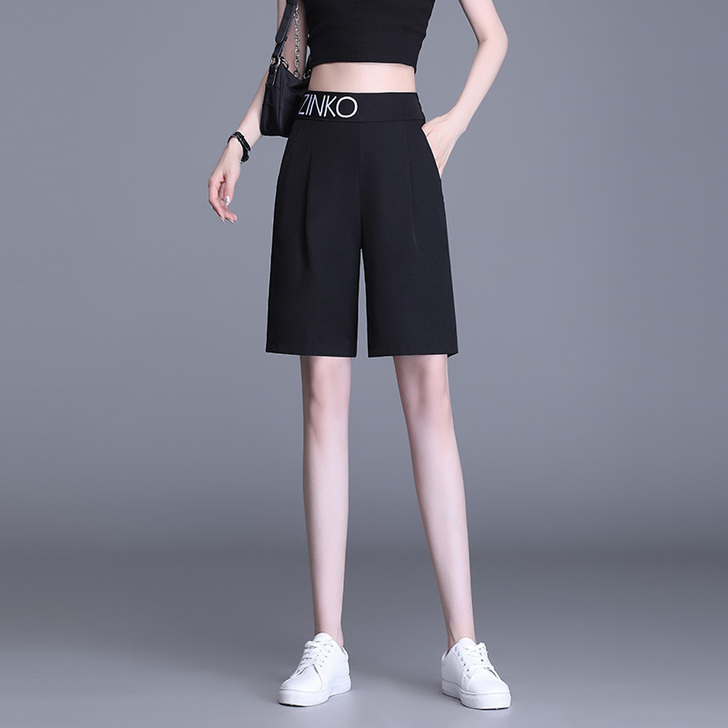 西装短裤女夏薄款宽松直筒五分裤女2021新...