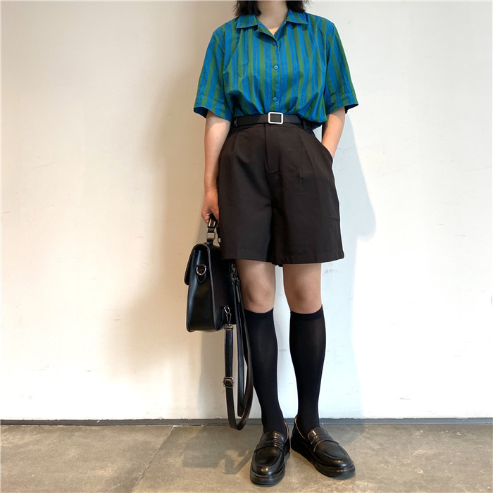 西装短裤女夏高腰宽松2020新款显瘦黑色休...