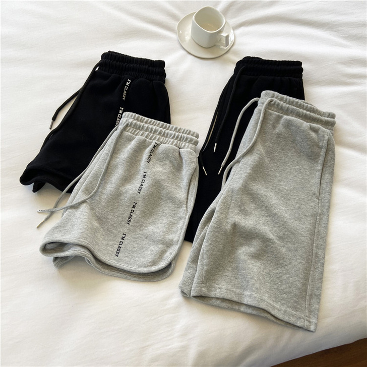 柠波家。简约基础男女情侣短裤水洗棉运动休闲...