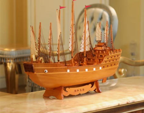 古代一帆风顺明朝郑和宝船帆船模型木质仿真船...