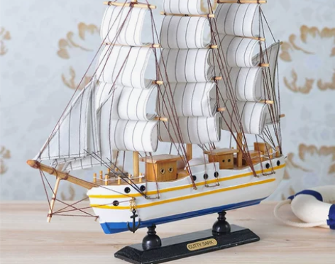 一帆风顺船摆件帆船模型实木质木制手工地中海...