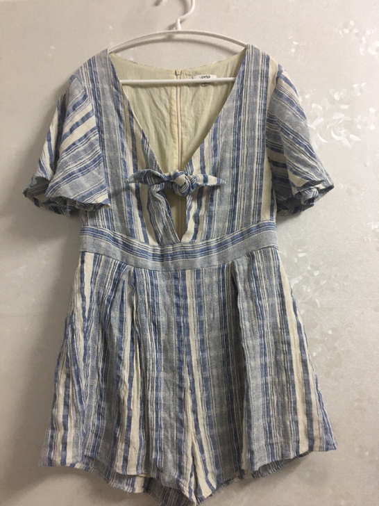 棉麻条纹连体裤  L 码