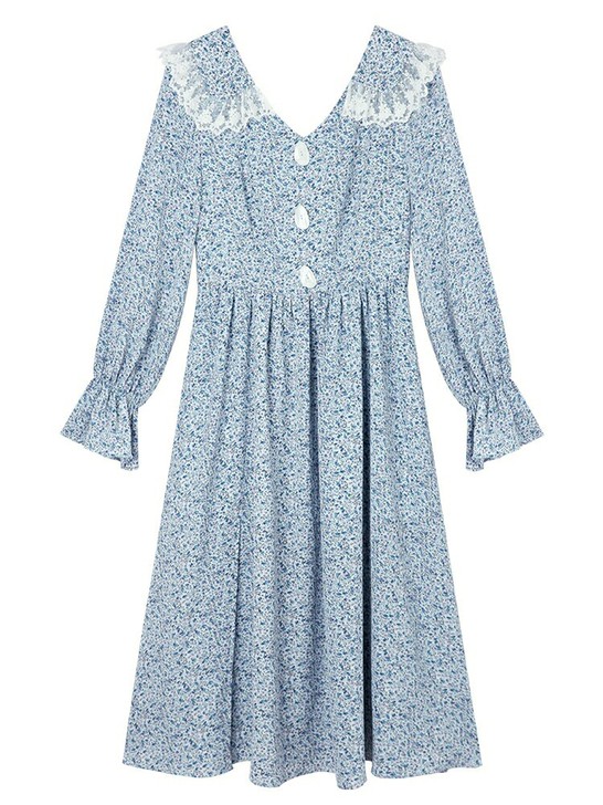 梦梦家V领开叉碎花裙  几乎全新