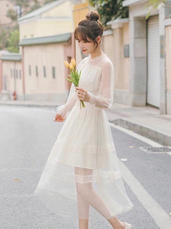 网纱连衣裙春装2020年新款女裙子超仙女森...