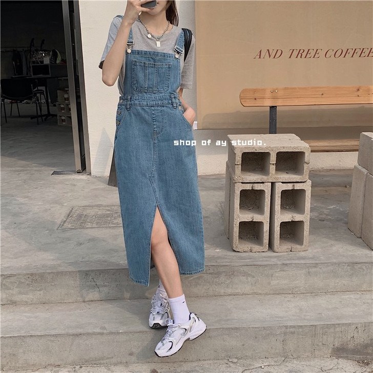 牛仔背带裙女装夏季洋气减龄小个子连衣裙宽松...