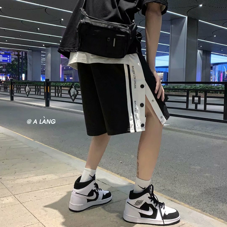 夏季排扣短裤男薄款外穿潮牌潮流宽松运动五分...