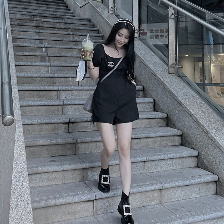 韩笑Mia 2021夏装新款高腰连体裤女阔...