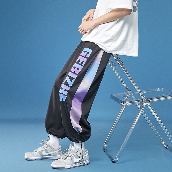 休闲裤子男港风夏季新款潮流高街ins冰丝宽...