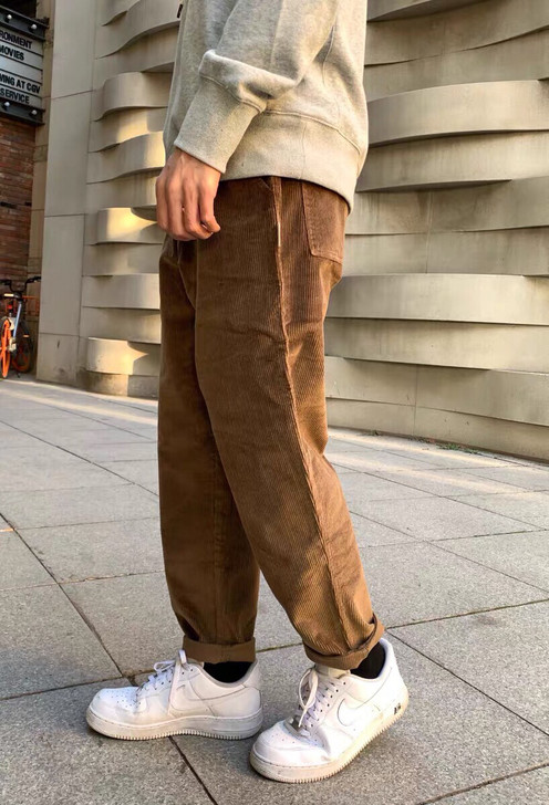 日系复古灯芯绒裤子男秋冬季宽松直筒工装裤潮...