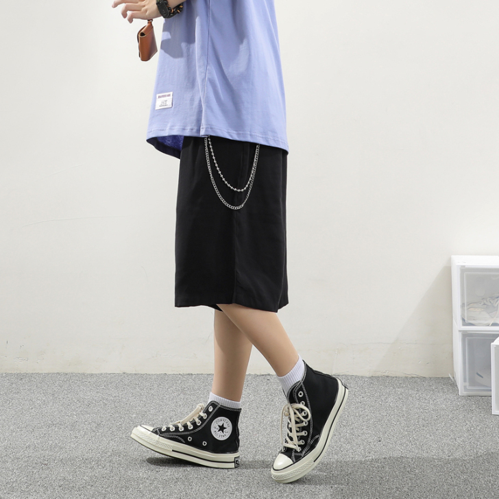 复古薄款西装短裤男夏季可拆卸链条西裤