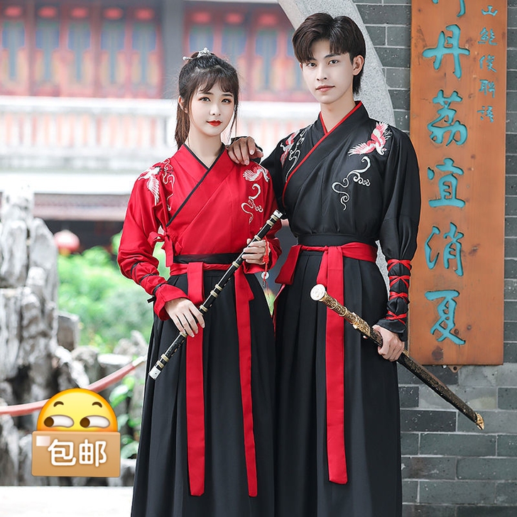 标价整套！汉服男款女款情侣汉元素古风交领齐...