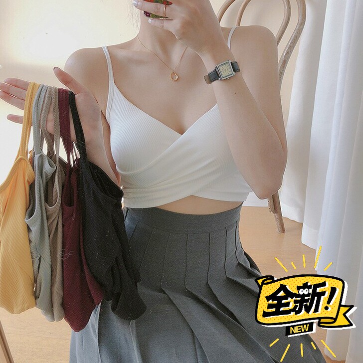 吊带背心女带胸垫夏季外穿百搭修身短款内搭打...