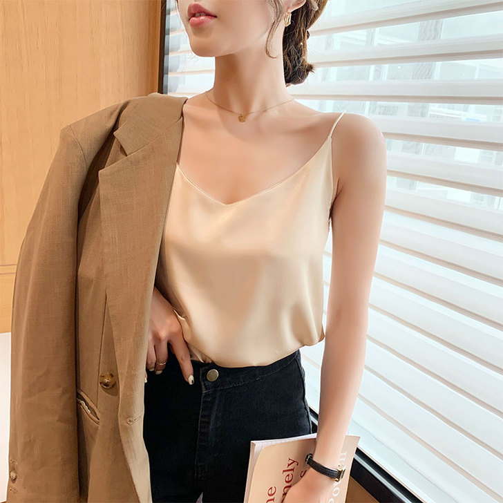 真丝吊带背心女小西装内搭网红新款无袖冰丝上...