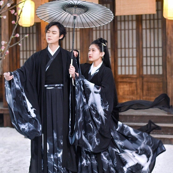 汉服男情侣装三件套男女学生襦裙交领重明水墨...