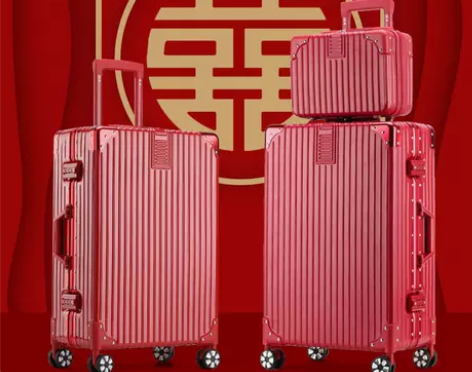 红色行李箱结婚新娘陪嫁箱子压箱婚礼用密码皮...