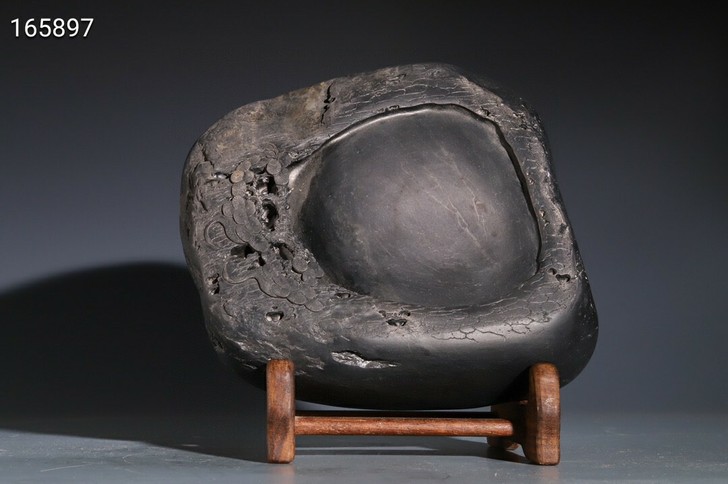 旧藏 老坑端石 松鹤延年 文房端砚