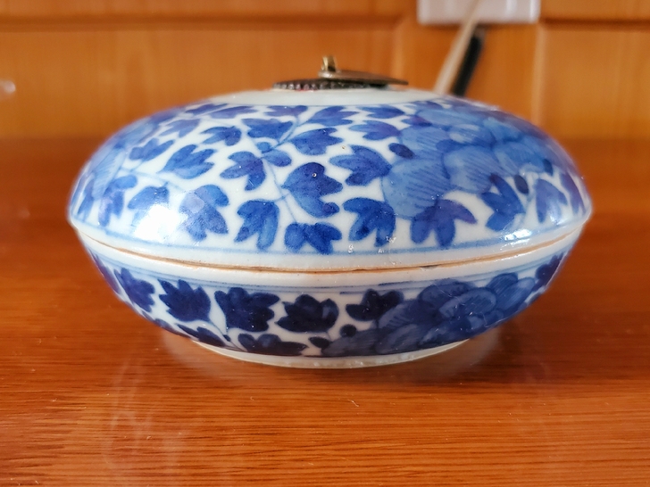 清中期青花花卉四福捧寿调色盒 古董古玩...