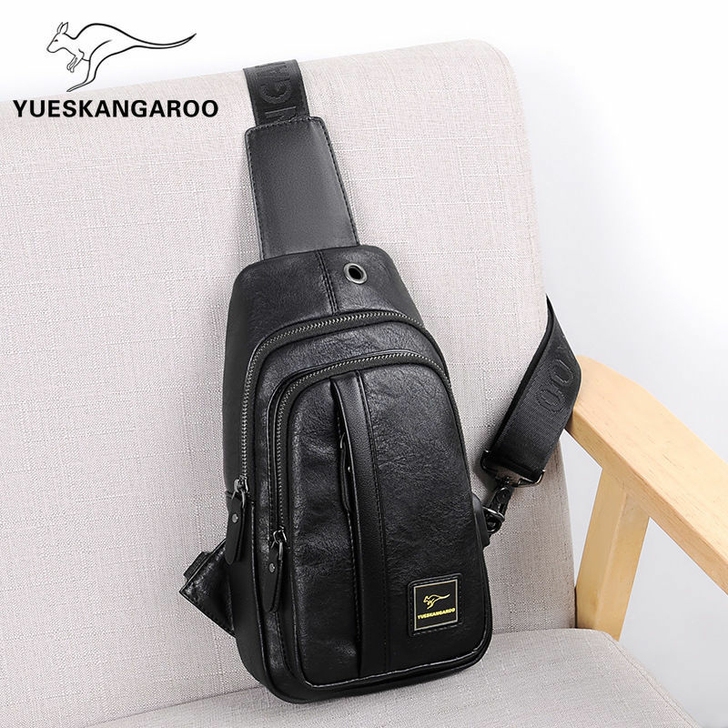 新款袋鼠胸包男时尚休闲单肩包斜挎包男士小背...