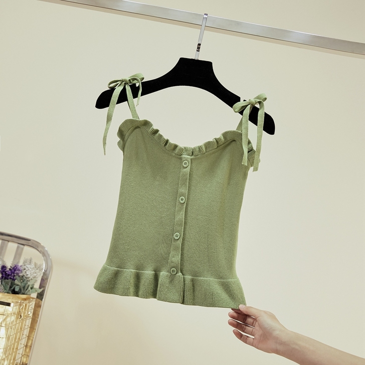 绿色针织吊带背心女2020夏季新款外穿短款...