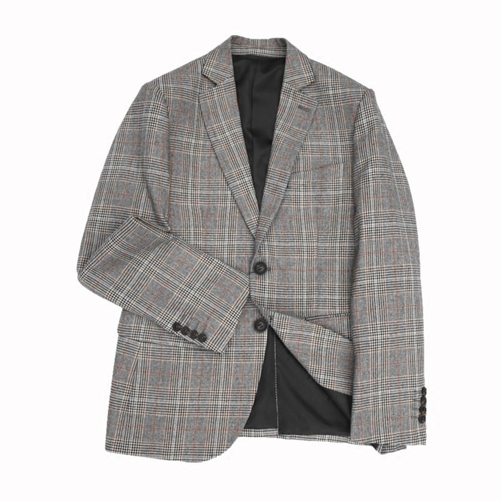 原创春秋新品欧美男士修身款格子羊毛单排扣西...