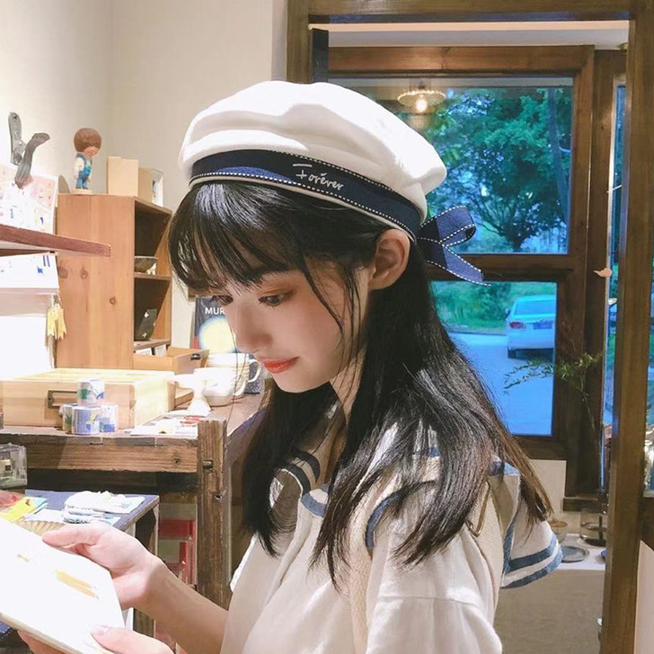 日系甜美可爱蝴蝶结长带子贝雷帽