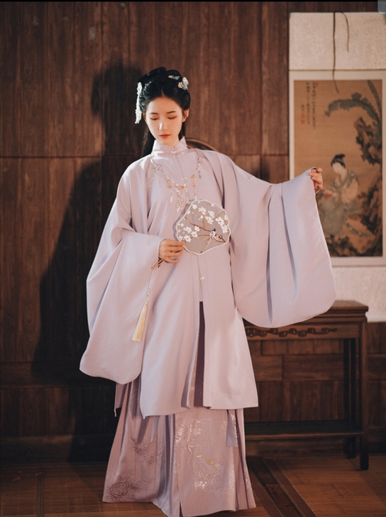 出汉服池夏花语:萝素心汉服明制立领对襟长衫