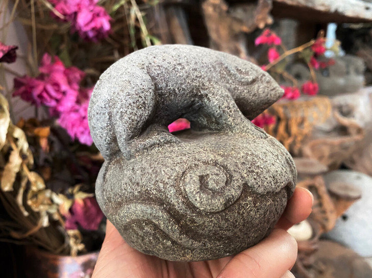 青石老鼠石权石秤砣镇纸石文玩茶宠摆件青石老...