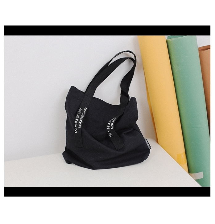 【梵花不语黑色字母帆布包】