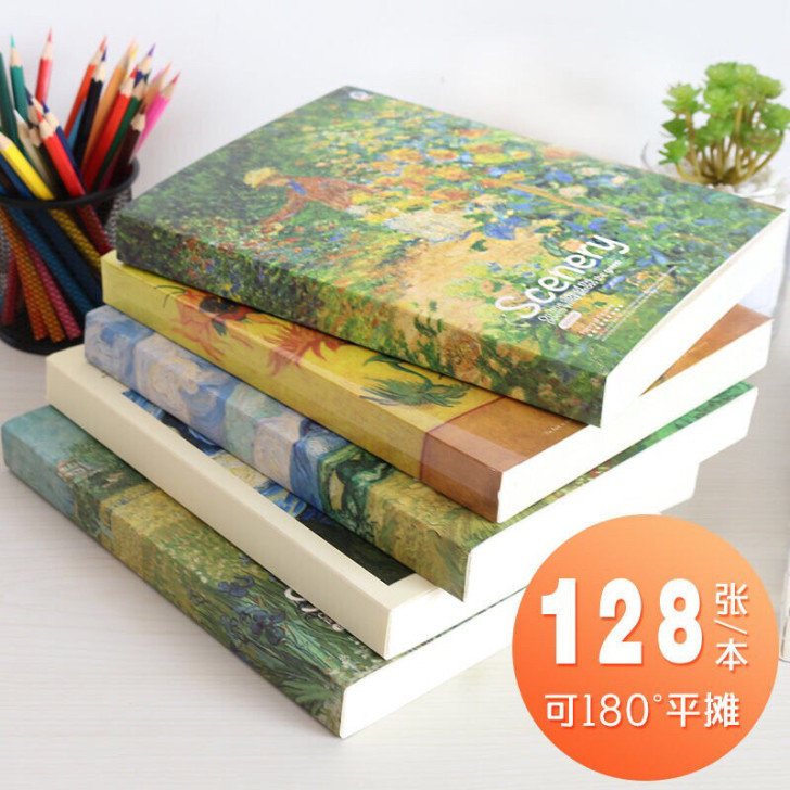 梵高16开素描本厚可180度空白内页平摊速...