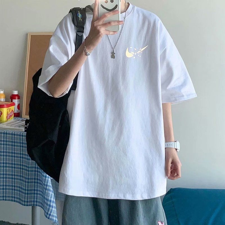 短袖男潮牌潮流夏季港风潮牌宽松反光半袖网红...