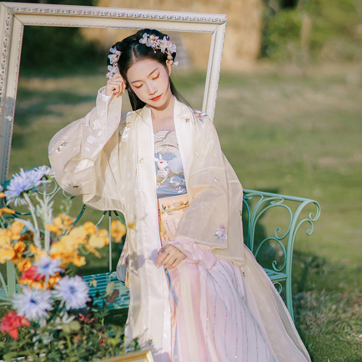 【出】汉尚华莲星月谷宋制汉服女仙气春夏直领...