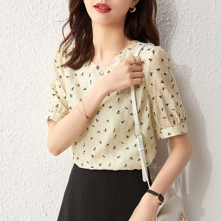 泡泡袖套头雪纺衫2021夏季新款衬衫气质小...