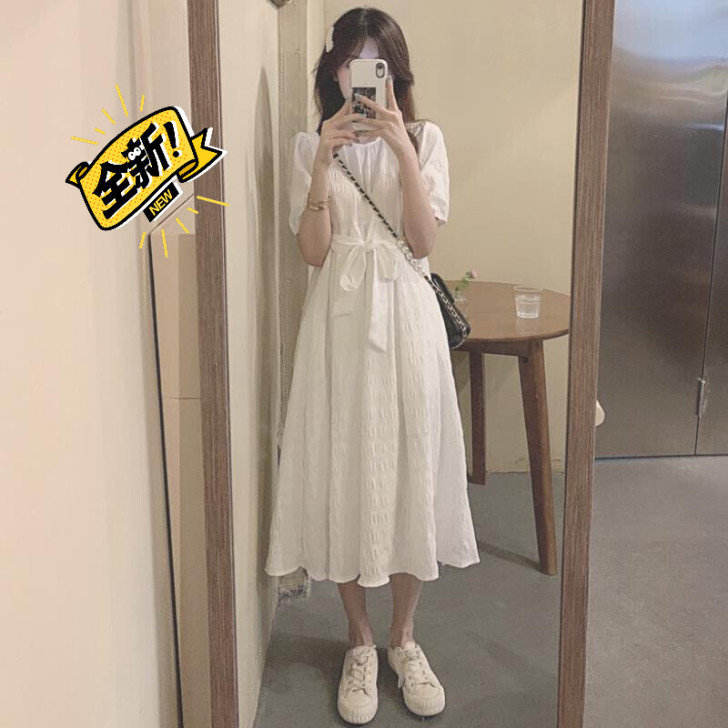 法式温柔风小个子白色连衣裙女夏季长裙可盐可...