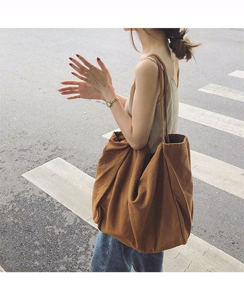 韩国时尚风帆布包女单肩大包文艺学生百搭手提...