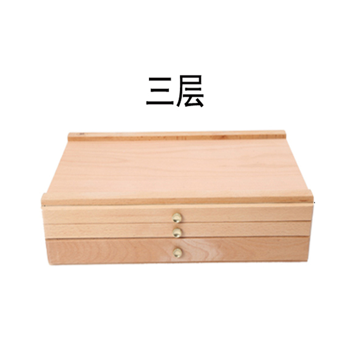 木制单双层三层抽屉式绘画画盒铅笔水彩笔收纳...
