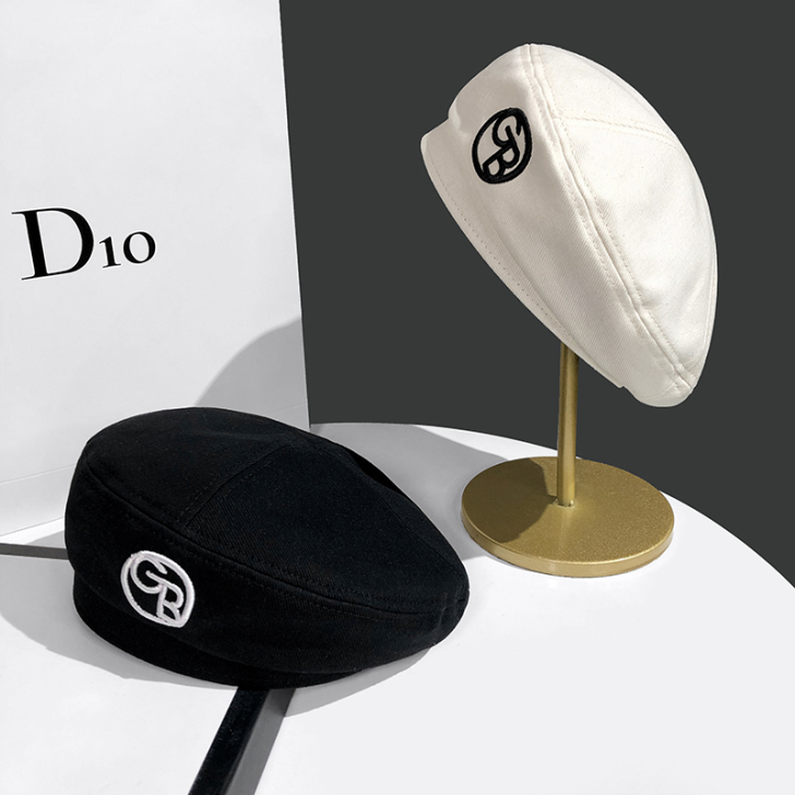 帽子女春夏季贝雷帽字母刺绣蓓蕾帽英伦复古韩...